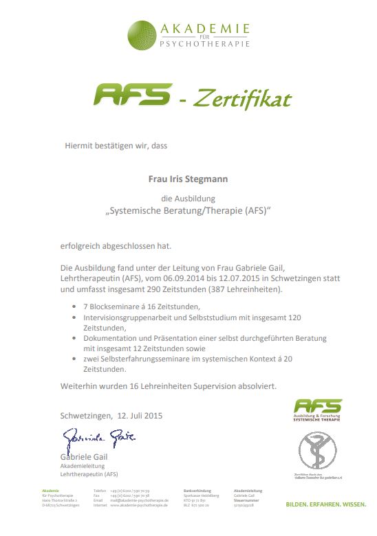 AFS Zertifikat Hier sehen Sie das AFS Zertifikat